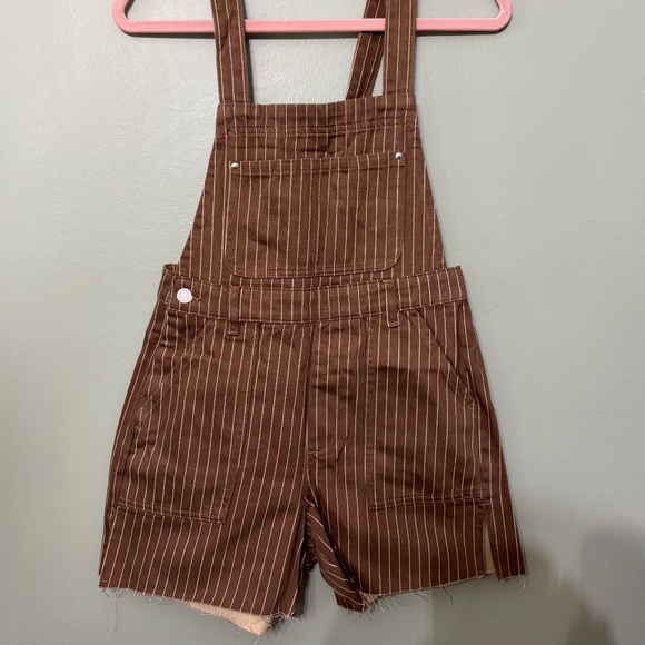 WeWoreWhat Slit Overall Short - Brown Pinstripe - Size XS - Picture 2 of 8